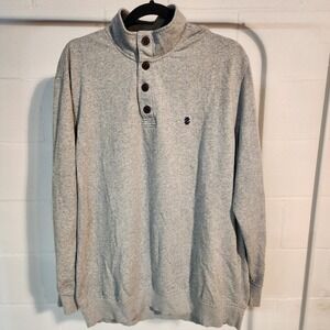 IZOD Saltwater Relaxed Classics‎ Gray Button Mock Neck Pullover Sweater Men's